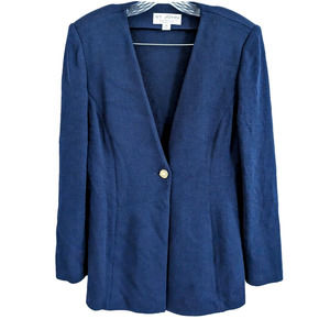 St. John Collection Marie Gray Navy Blue Vintage Blazer Cardigan Size 10
